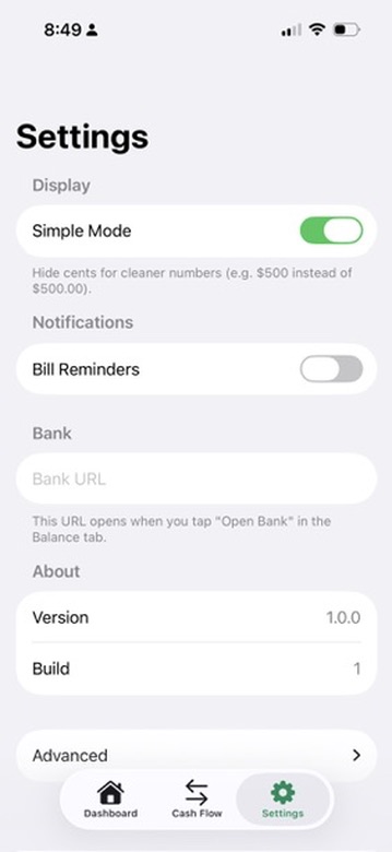 Settings with Simple Mode